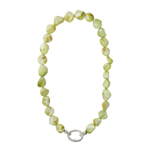 NU3SS25 // Natural River Pearl Stainless Steel Thread Necklace With Silver Carabiner Ring