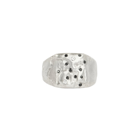 R1SS25 // Silver Matte Pinky Ring With Black Swarovski