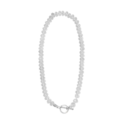 NU2SS25 // Natural Rock Crystal Stainless Steel THread Necklace With Toggle Clasp