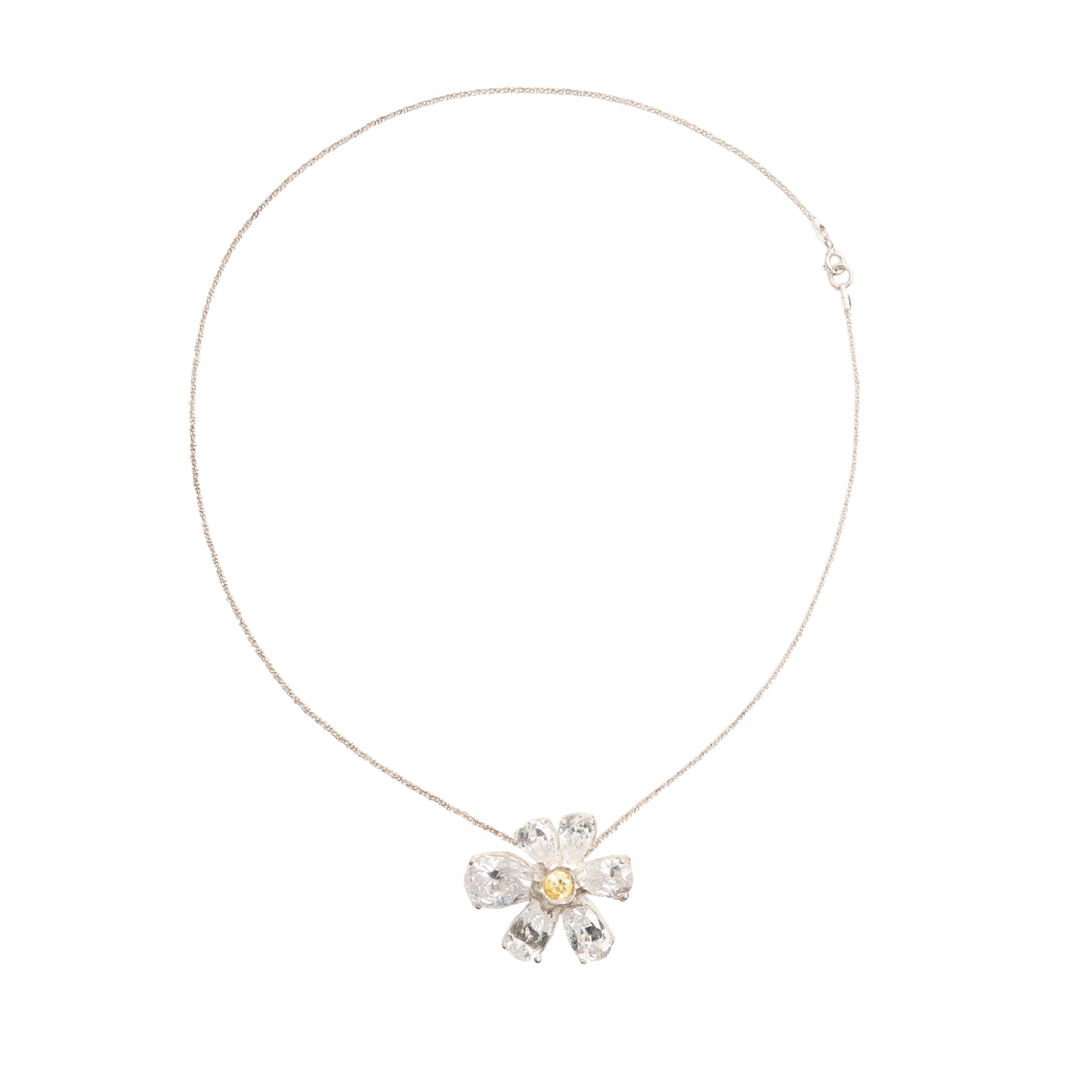 Crystal Fleur Necklace — Silver, flower pendant with faceted stones