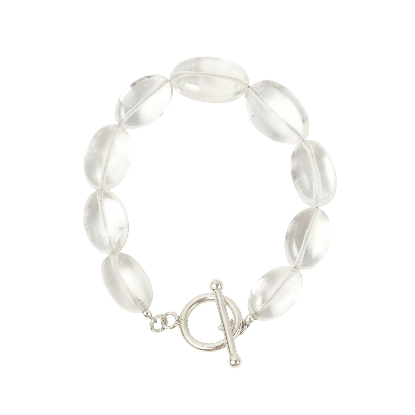 BU1SS25 // Oval Cut Rock Crystal Bracelet Stainless Steel Thread Toggle Clasp Lock