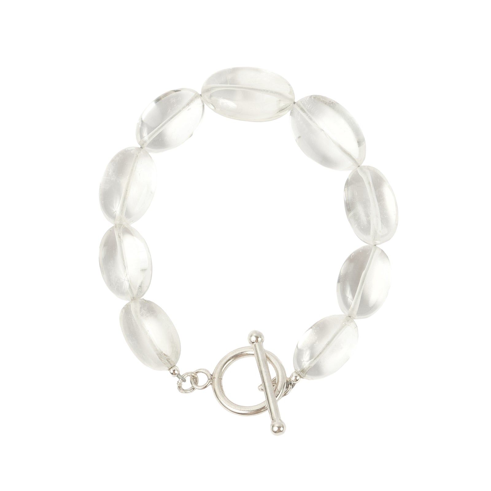 Crystal Oval Bracelet — Silver, oval-cut rock crystal with toggle clasp