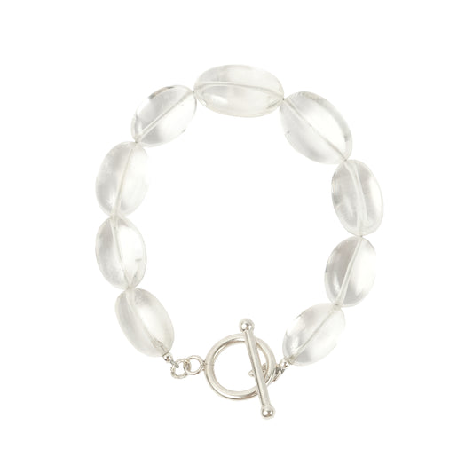 BU1SS25 // Oval Cut Rock Crystal Bracelet Stainless Steel Thread Toggle Clasp Lock
