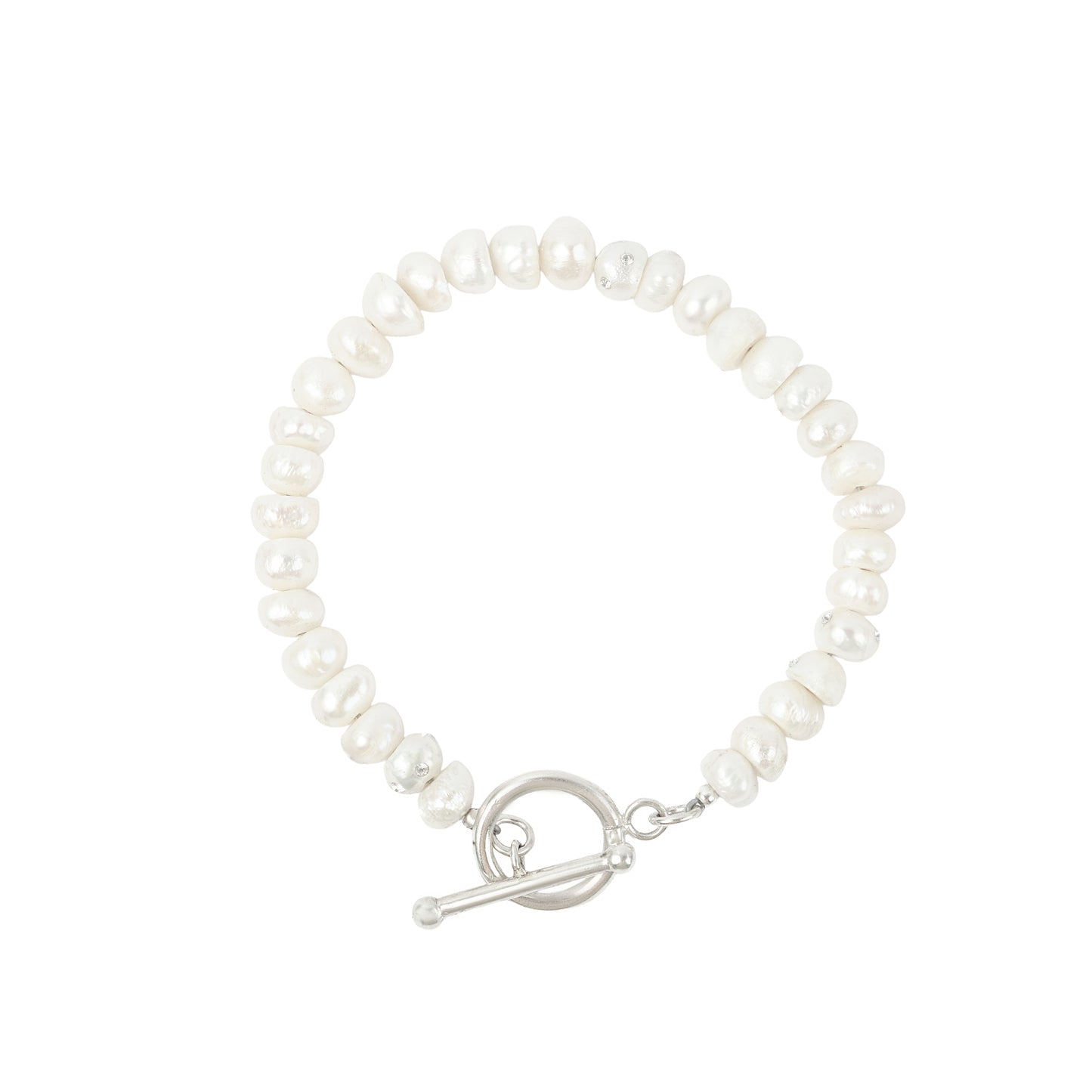 BU5SS25 // Fresh Water Pearl Bracelet Stainless Steel Thread With Silver Toggle Clasp