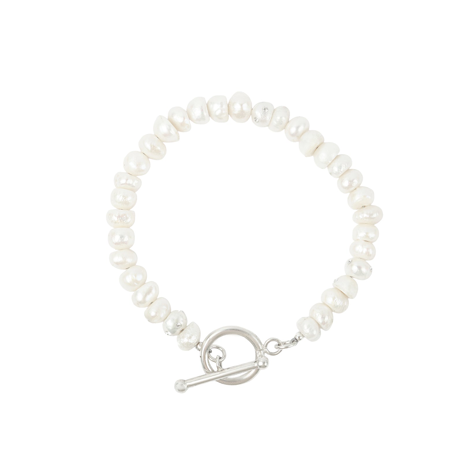 Perla Bracelet — Pearl, freshwater pearls set with Swarovski crystals on sterling silver