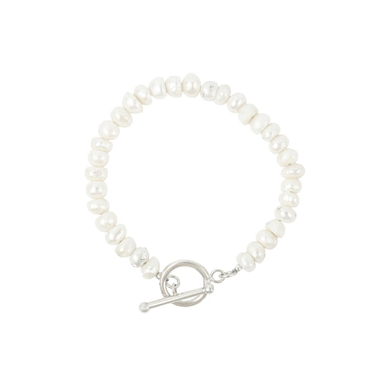 BU5SS25 // Fresh Water Pearl Bracelet Stainless Steel Thread With Silver Toggle Clasp