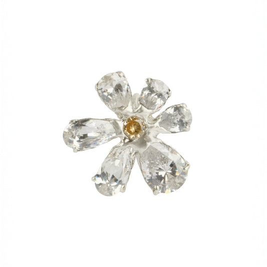 E3SS25 // Chamomile Earring Sterling Silver Clip-On Earring With Flower Pear Shape Zirconias
