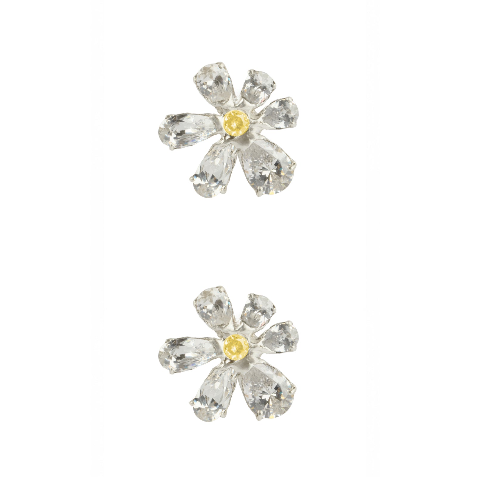 Crystal Fleur Earrings — Silver, flower earrings with faceted stones