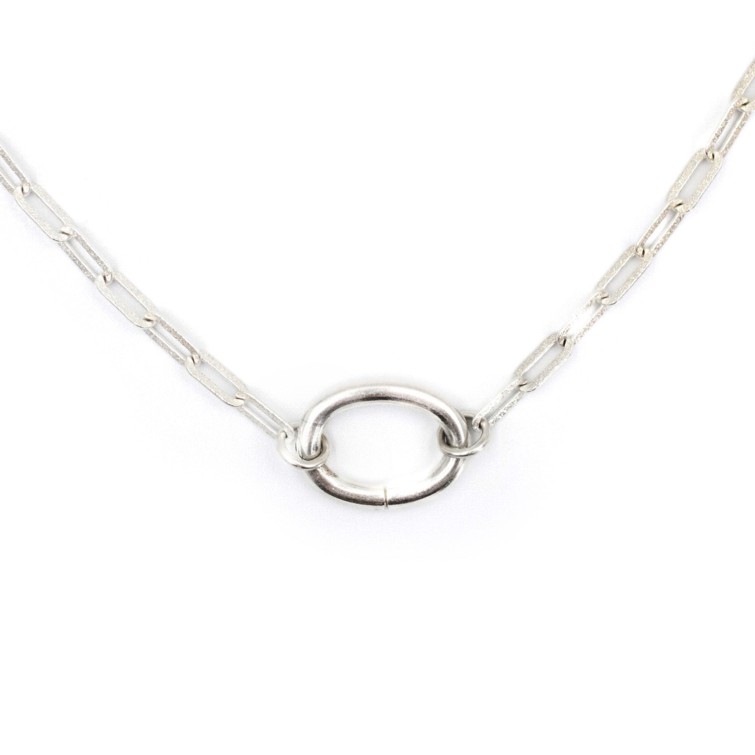 Orbit Link Necklace — sterling silver chain with carabiner ring, unisex