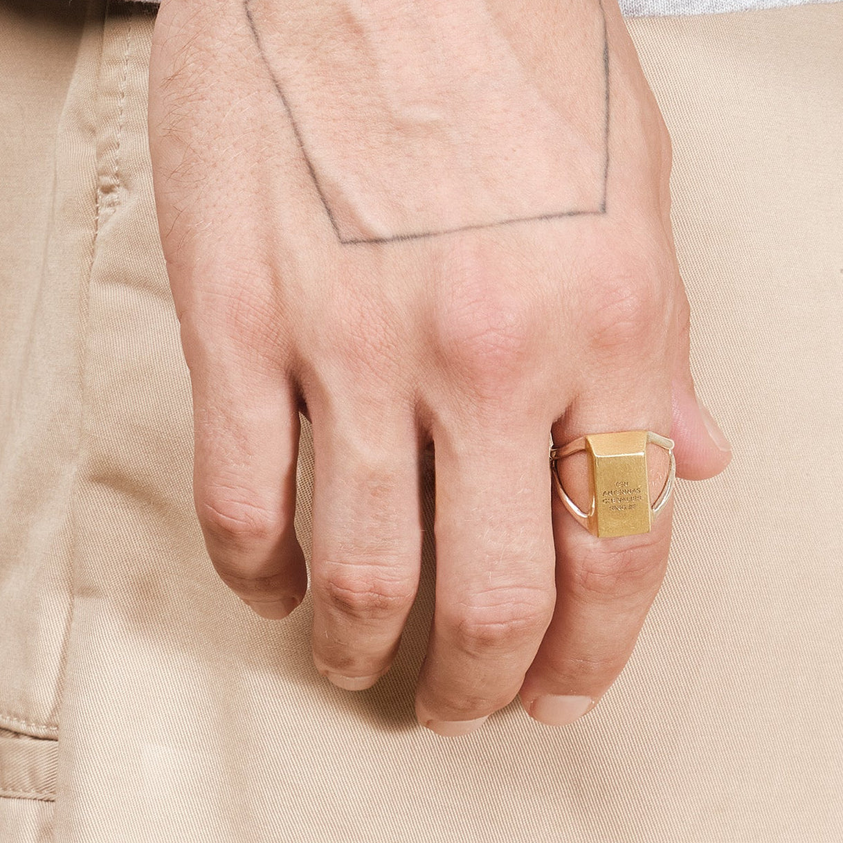 Chevalier Ring #3 — Gold Plated Silver, engraved gold bar signet ring
