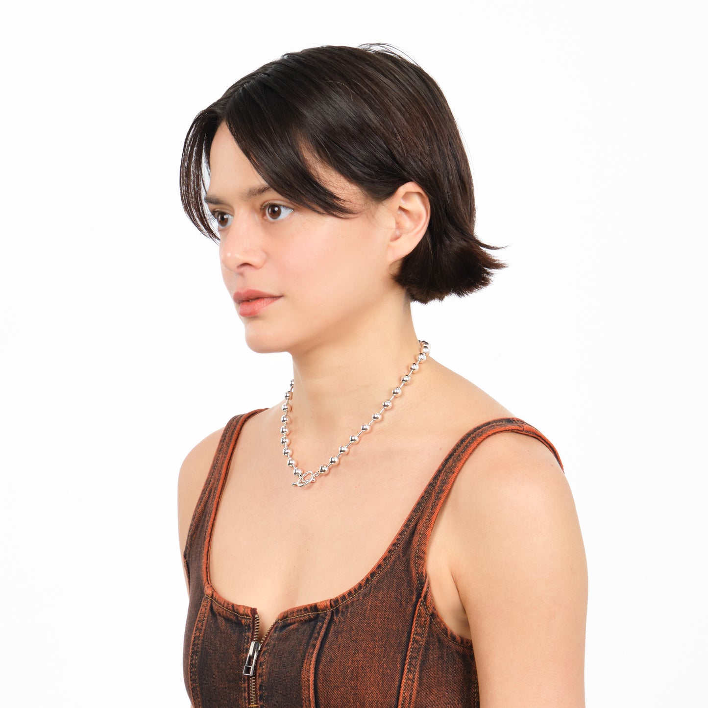 NSST01B // Silver giant marbles unisex necklace