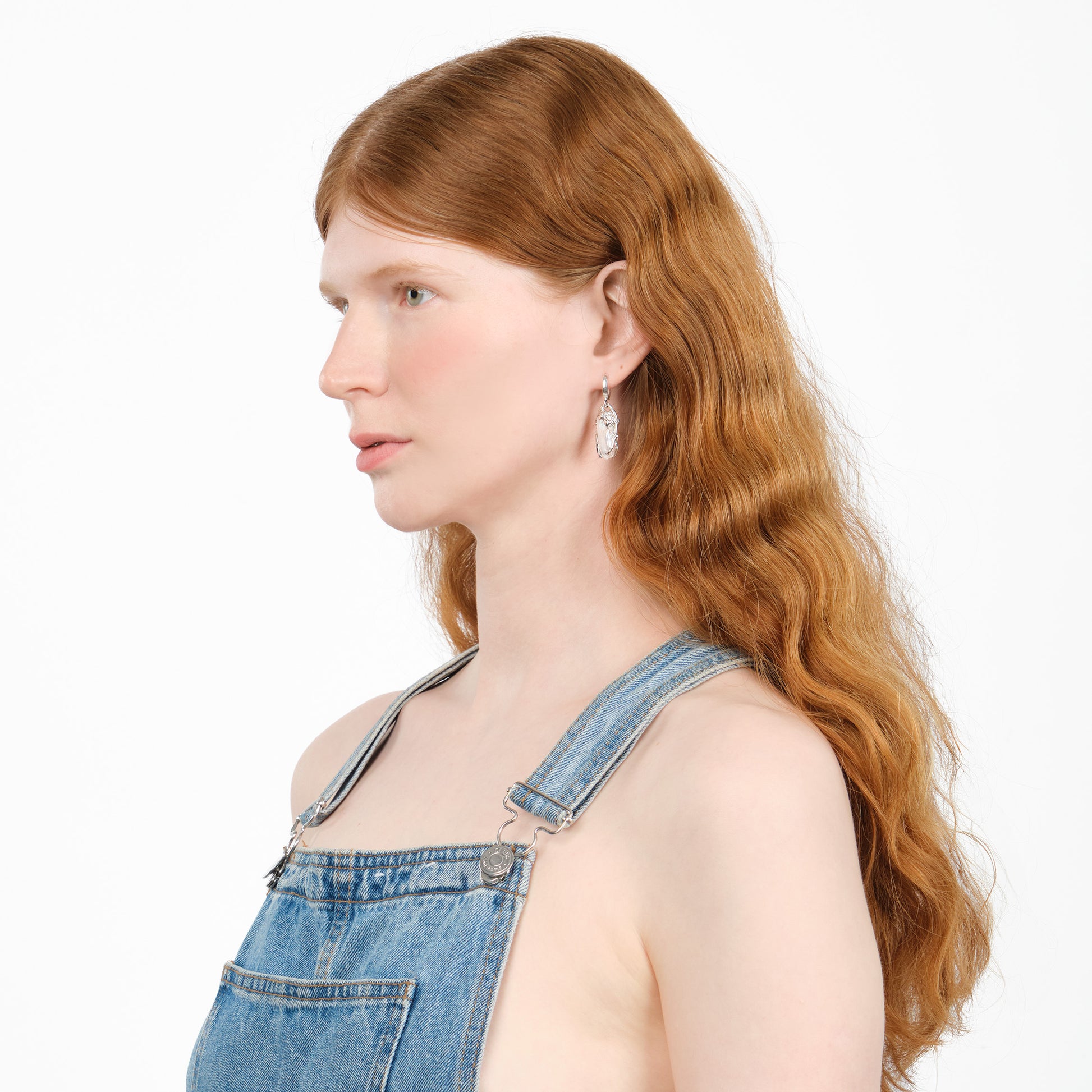 ESST07 // Monster Mono Silver Earring With Natural River Pearl Ten Antennas