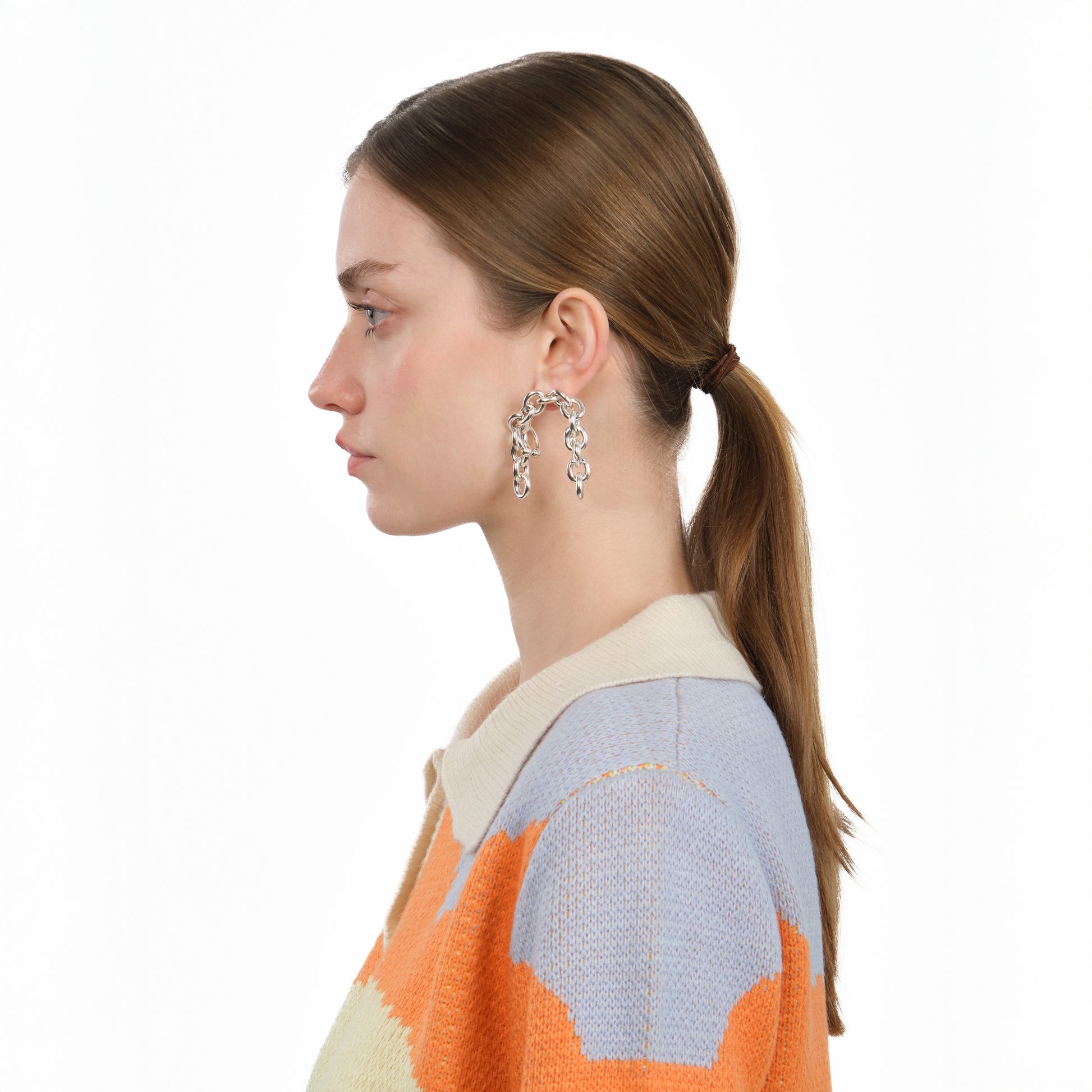 ESST08 // Silver massive chain arc mono earring with piercing Ten Antennas