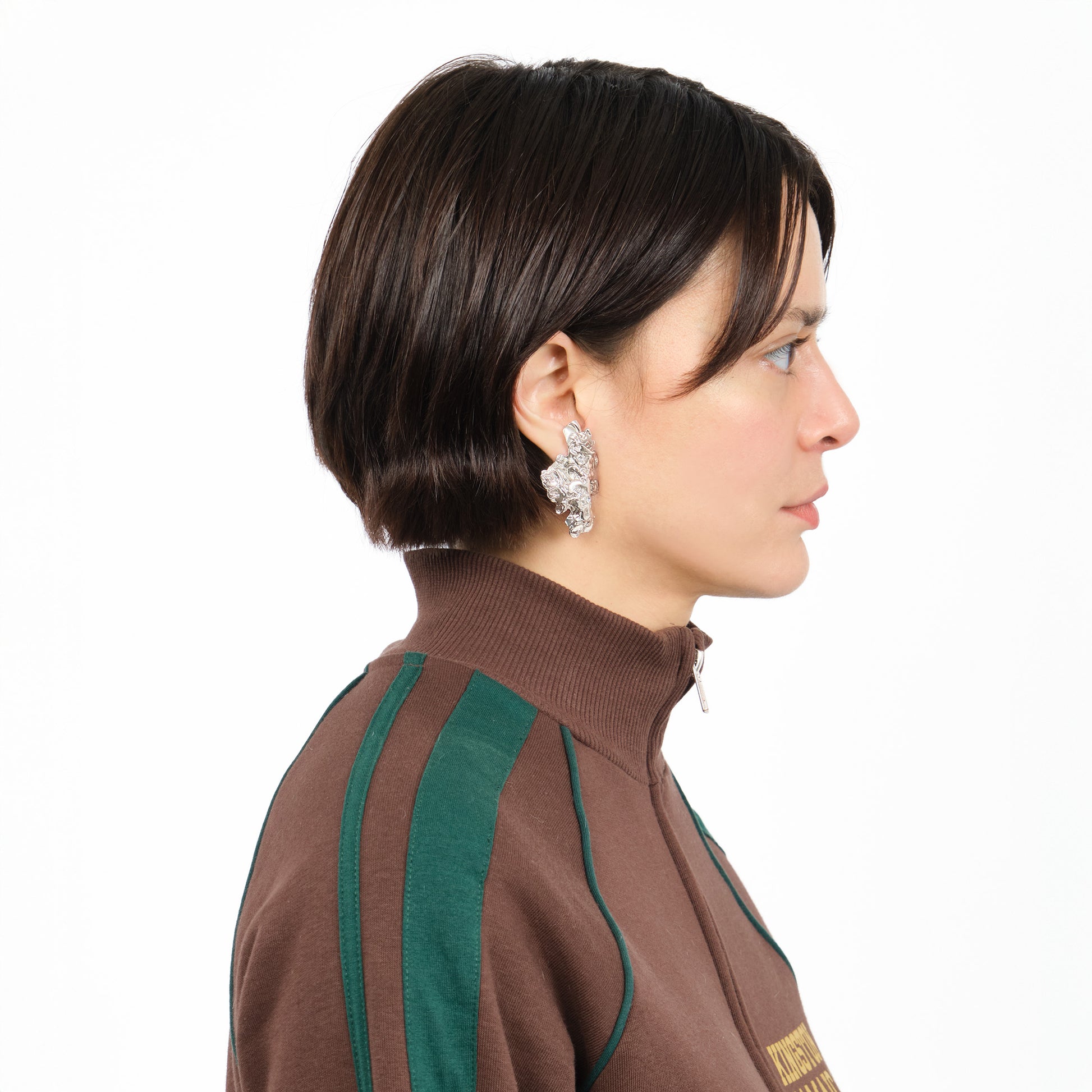 EFW01 // Silver Melting Shield Earring With Swarovski Crystals Ten Antennas
