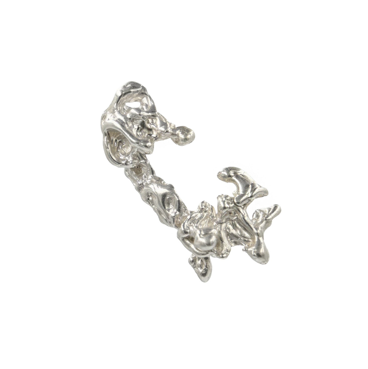 Mélange Melt Cuff — Silver, molten-texture hybrid ear cuff