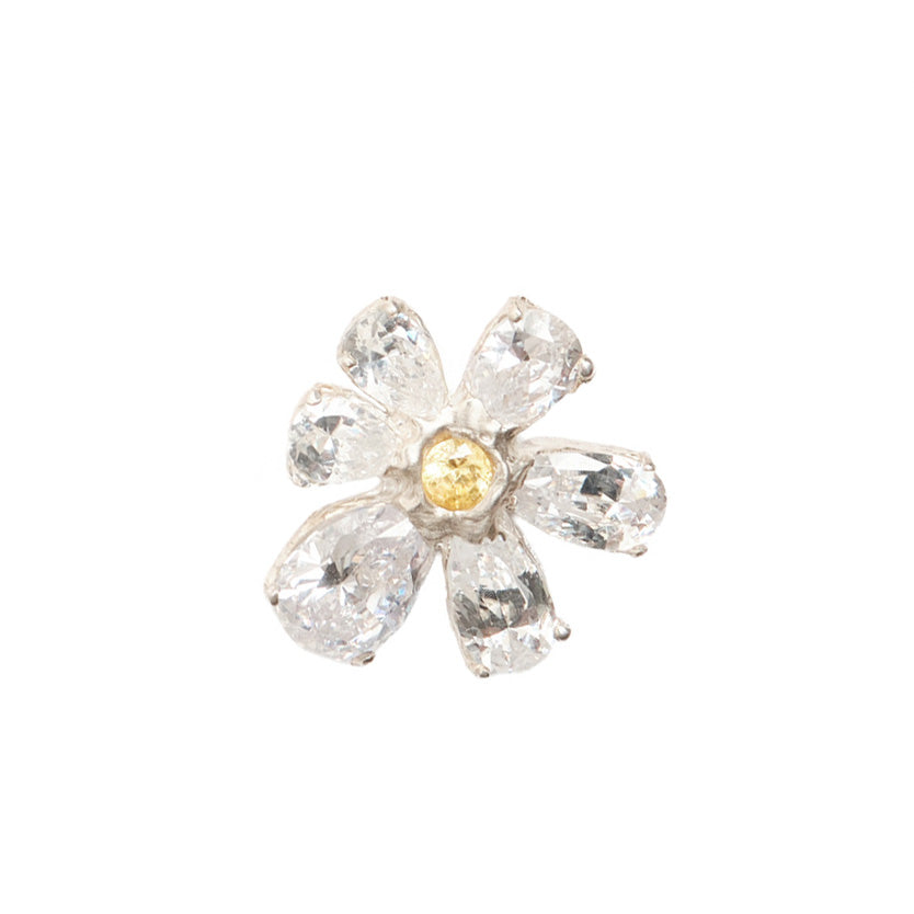 Crystal Fleur Broche — Silver, Snow White, silver flower brooch with faceted stones