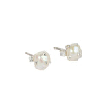 Perla Earrings — Silver, freshwater pearl studs with Swarovski crystals