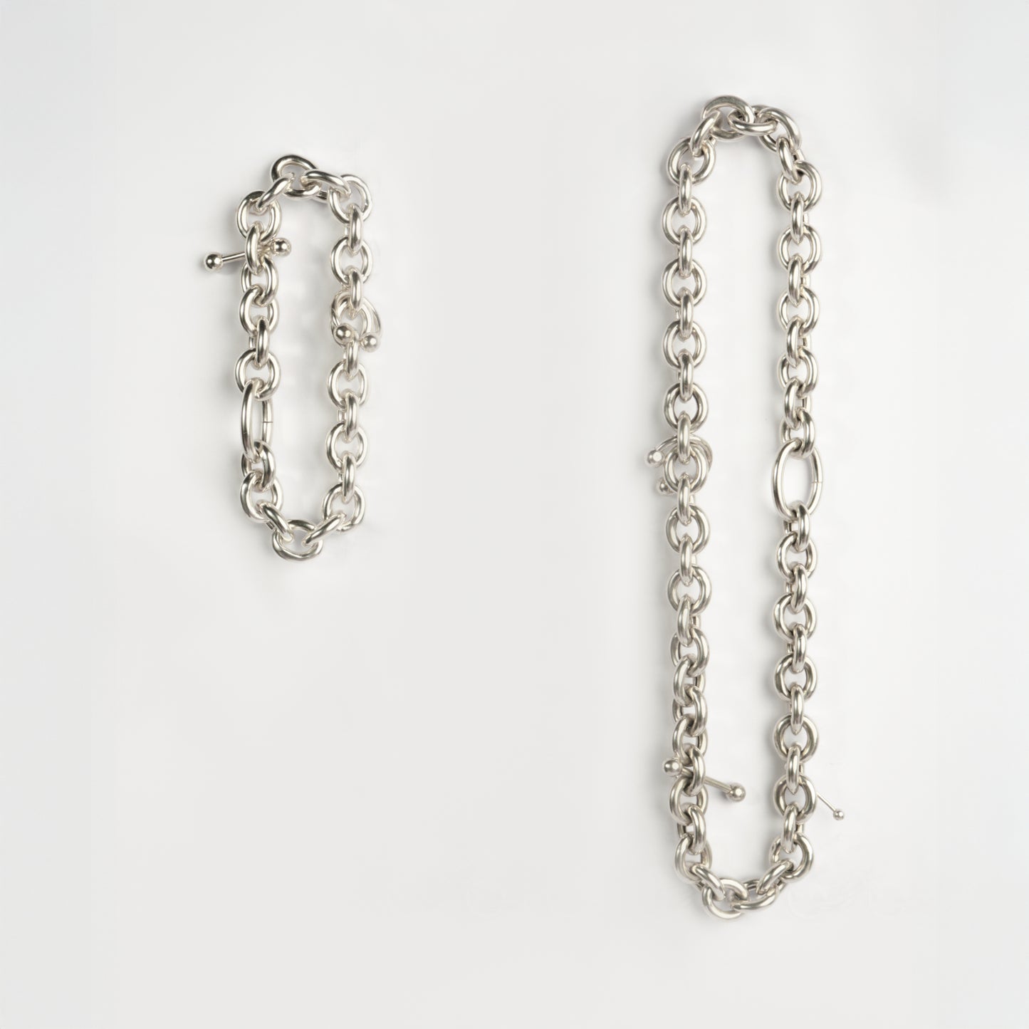 NBSST08 // Modular set of silver massive chain necklace and bracelet with piercing Ten Antennas