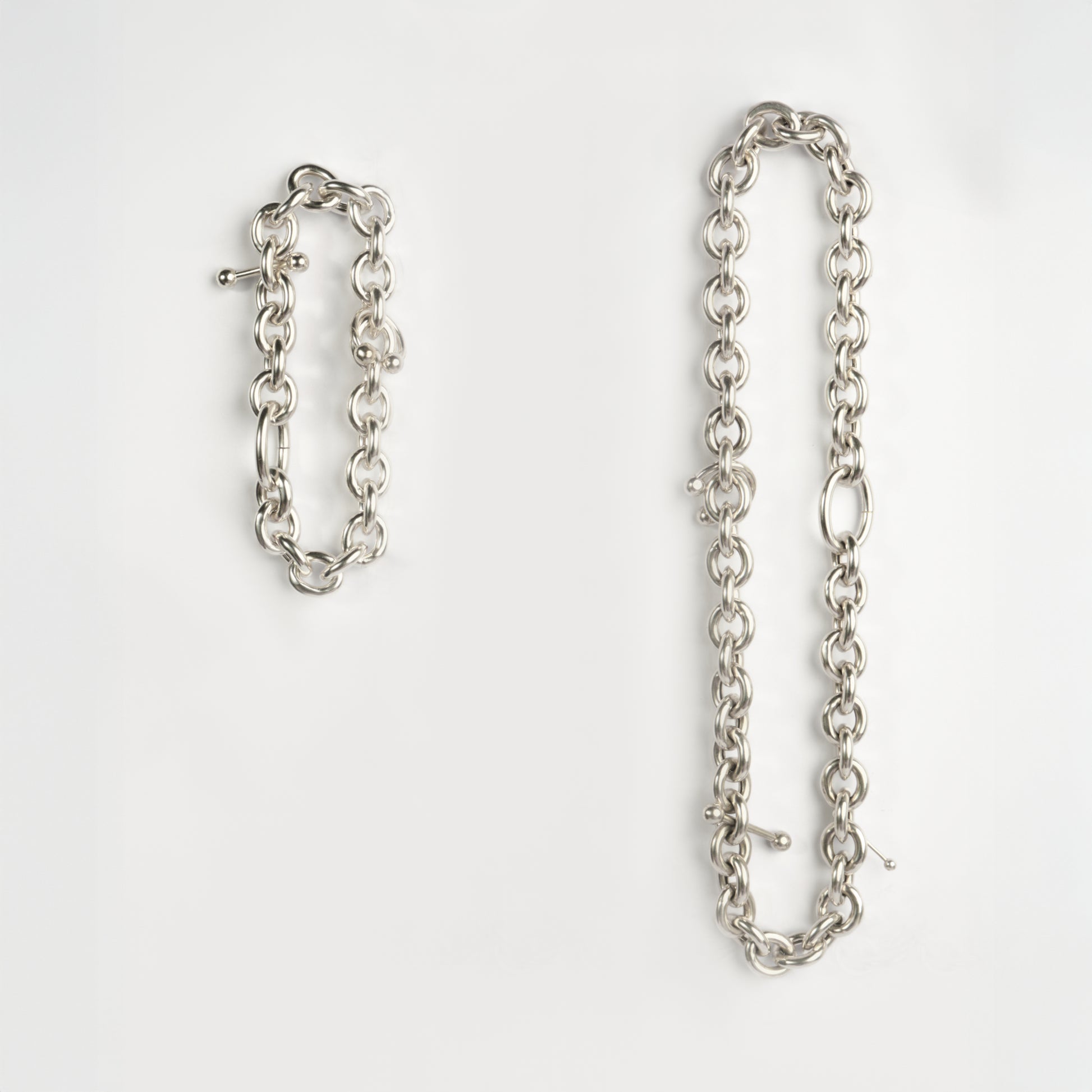 NBSST08 // Modular set of silver massive chain necklace and bracelet with piercing Ten Antennas