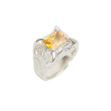 Amber Claw Ring — Silver, claw-set amber-toned zirconia ring