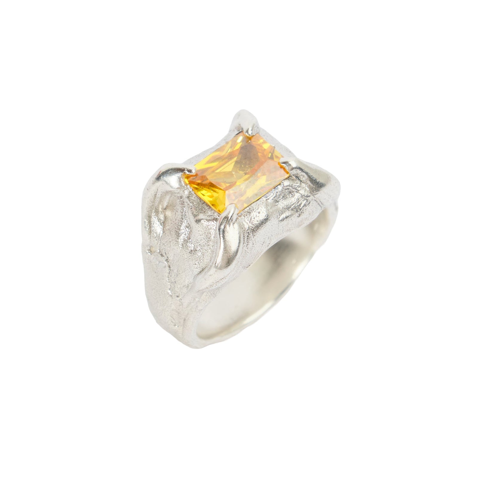 Amber Claw Ring — Silver, claw-set amber-toned zirconia ring