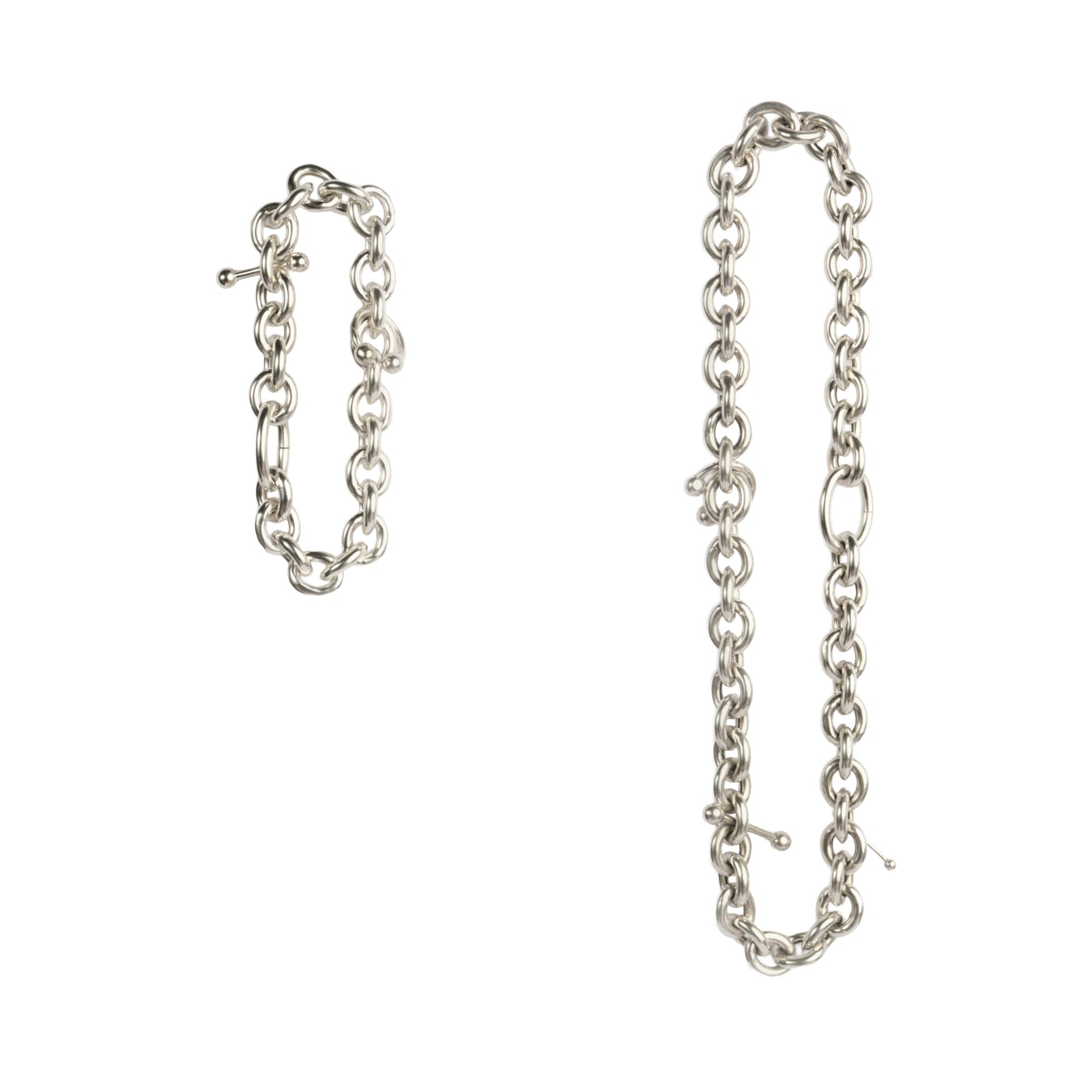 Percé Duo Chain Set — modular sterling silver chain necklace and bracelet with piercing, unisex