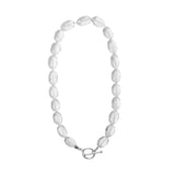 Crystal Oval Necklace — Silver, oval rock crystal on silk cord with silver clasp