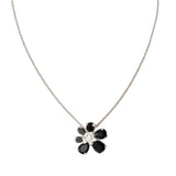 Fleur Brut Necklace — Silver, flower pendant with black zirconia