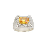 Amber Claw Ring — Silver, claw-set amber-toned zirconia ring