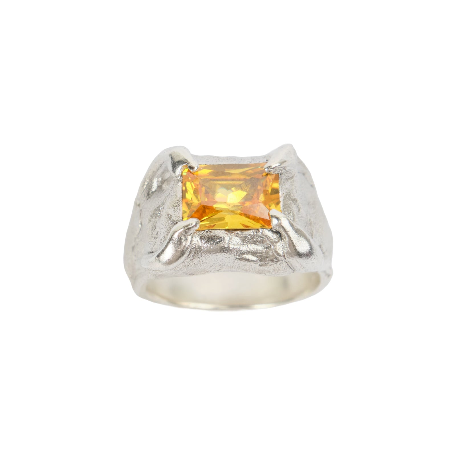Amber Claw Ring — Silver, claw-set amber-toned zirconia ring