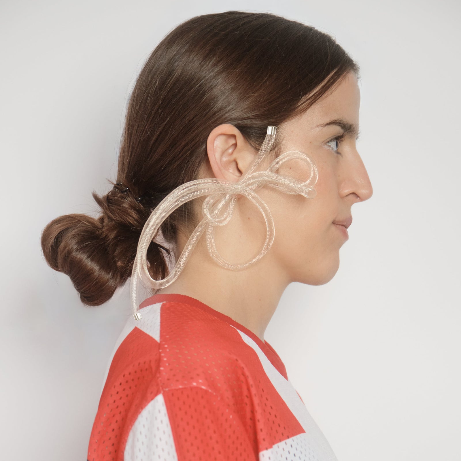 Bow Lumière Earring — Silver, bow formed from ultra-thin chain