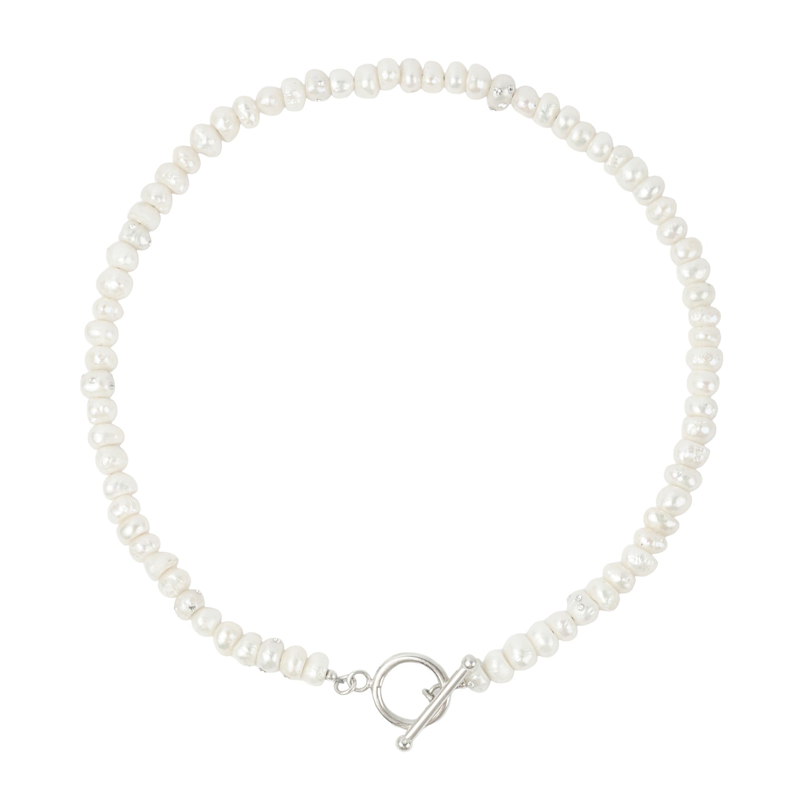 Perla Necklace — Pearl, freshwater pearls set with Swarovski crystals on sterling silver