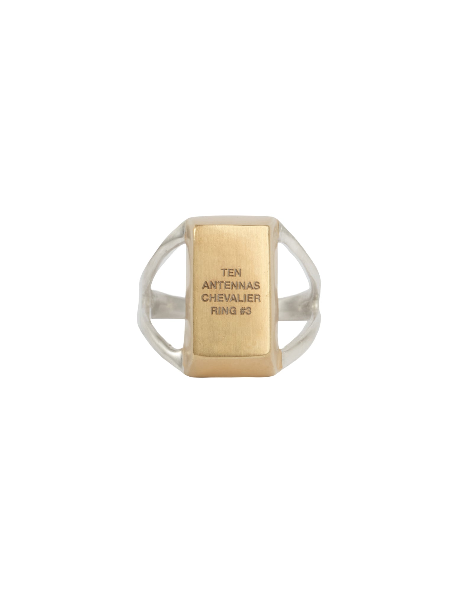 Chevalier Ring #3 — Gold Plated Silver, engraved gold bar signet ring