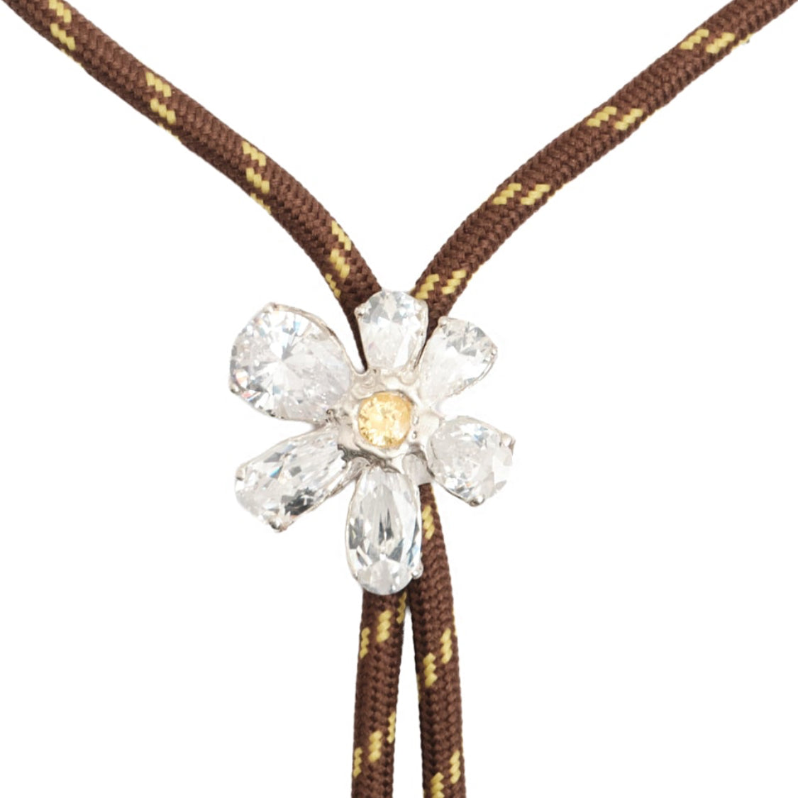 Crystal Fleur Bolo Tie — Silver, bolo tie with faceted crystal flower