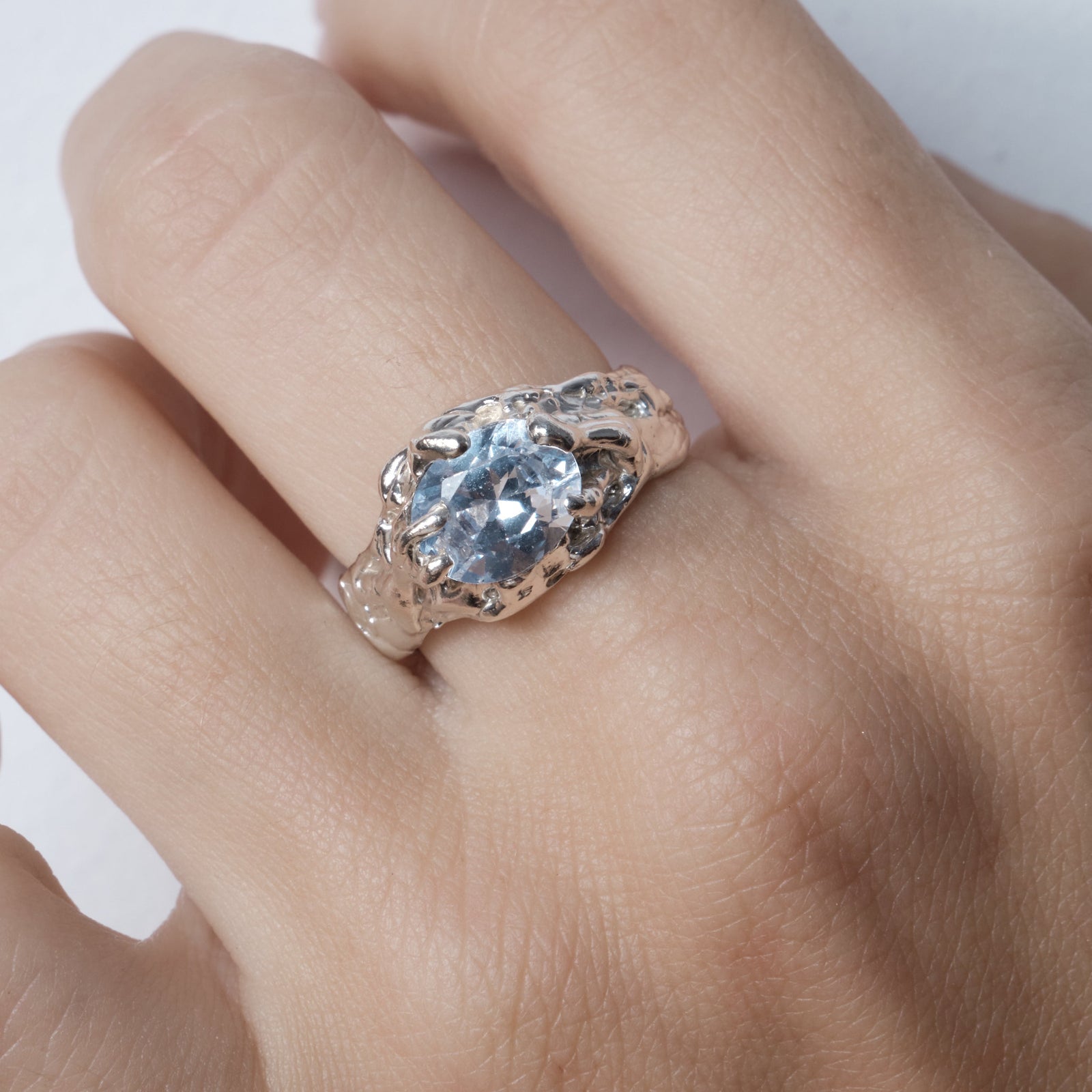 Tentacule Ring — Silver, Sky Blue zirconia