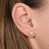 Perla Earrings — Silver, freshwater pearl studs with Swarovski crystals