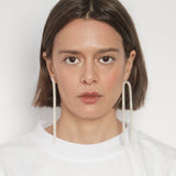Spaghetti Long Earrings — Silver, textured chain drop earrings
