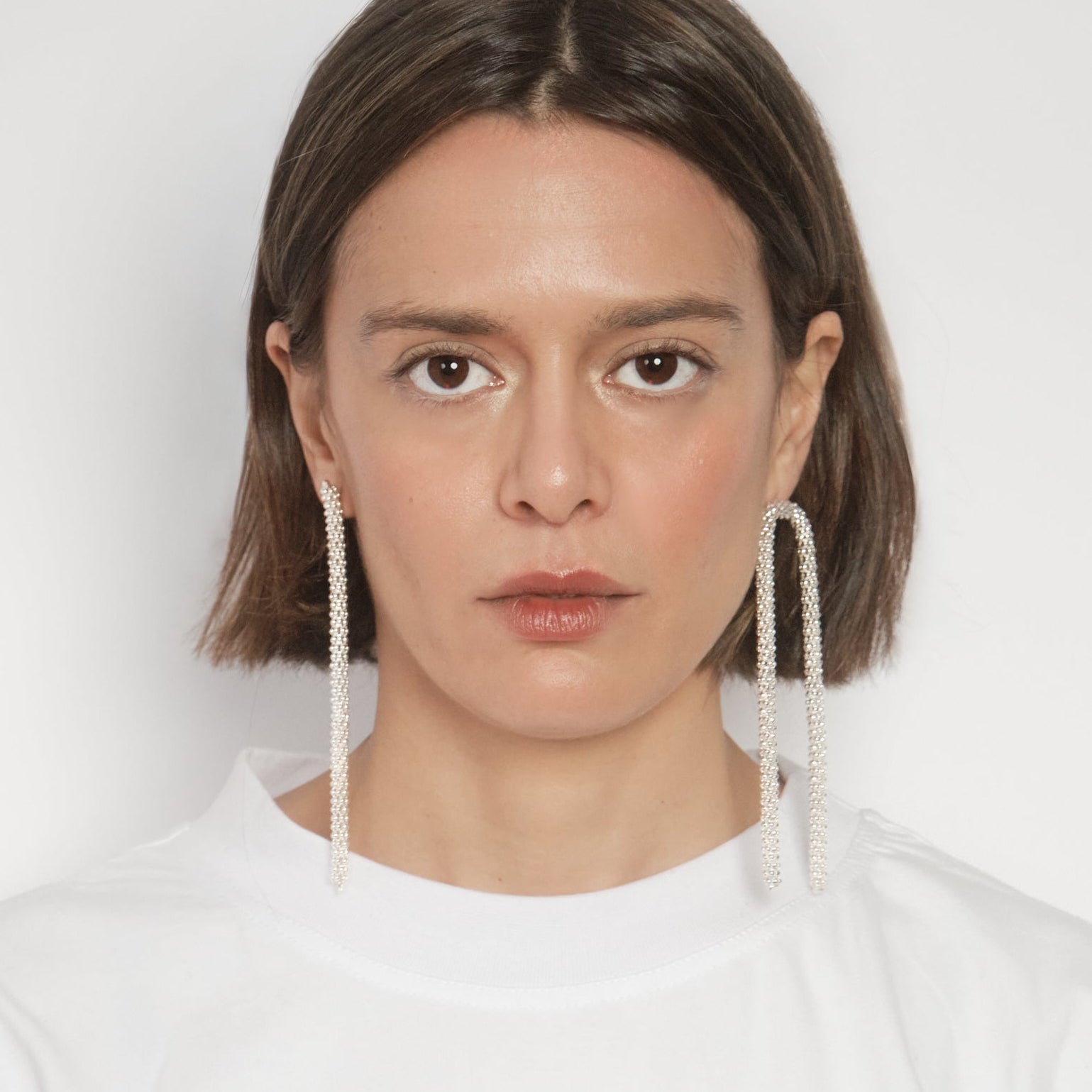 Spaghetti Long Earrings — Silver, textured chain drop earrings