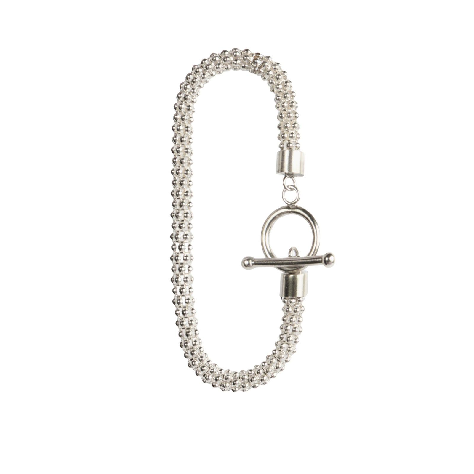 Spaghetti Bracelet — textured sterling silver chain bracelet with toggle clasp, unisex
