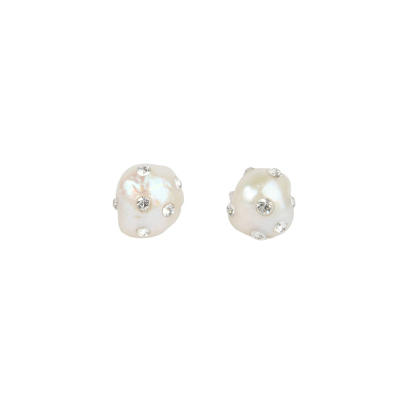 Perla Earrings — Silver, freshwater pearl studs with Swarovski crystals