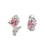 Twin Earrings — Silver, Dusty Pink zirconia