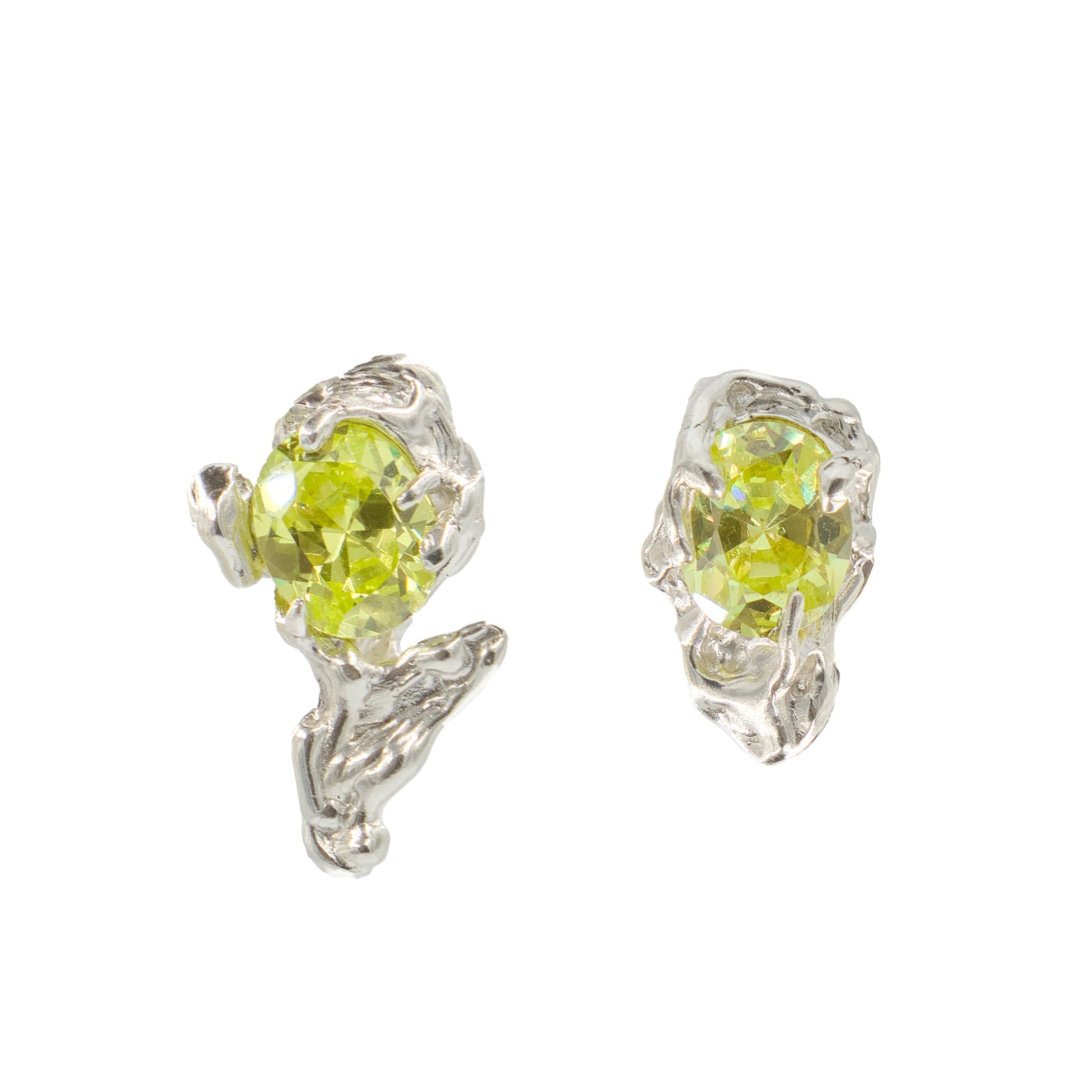 Twin Earrings — Silver, Acid Green zirconia