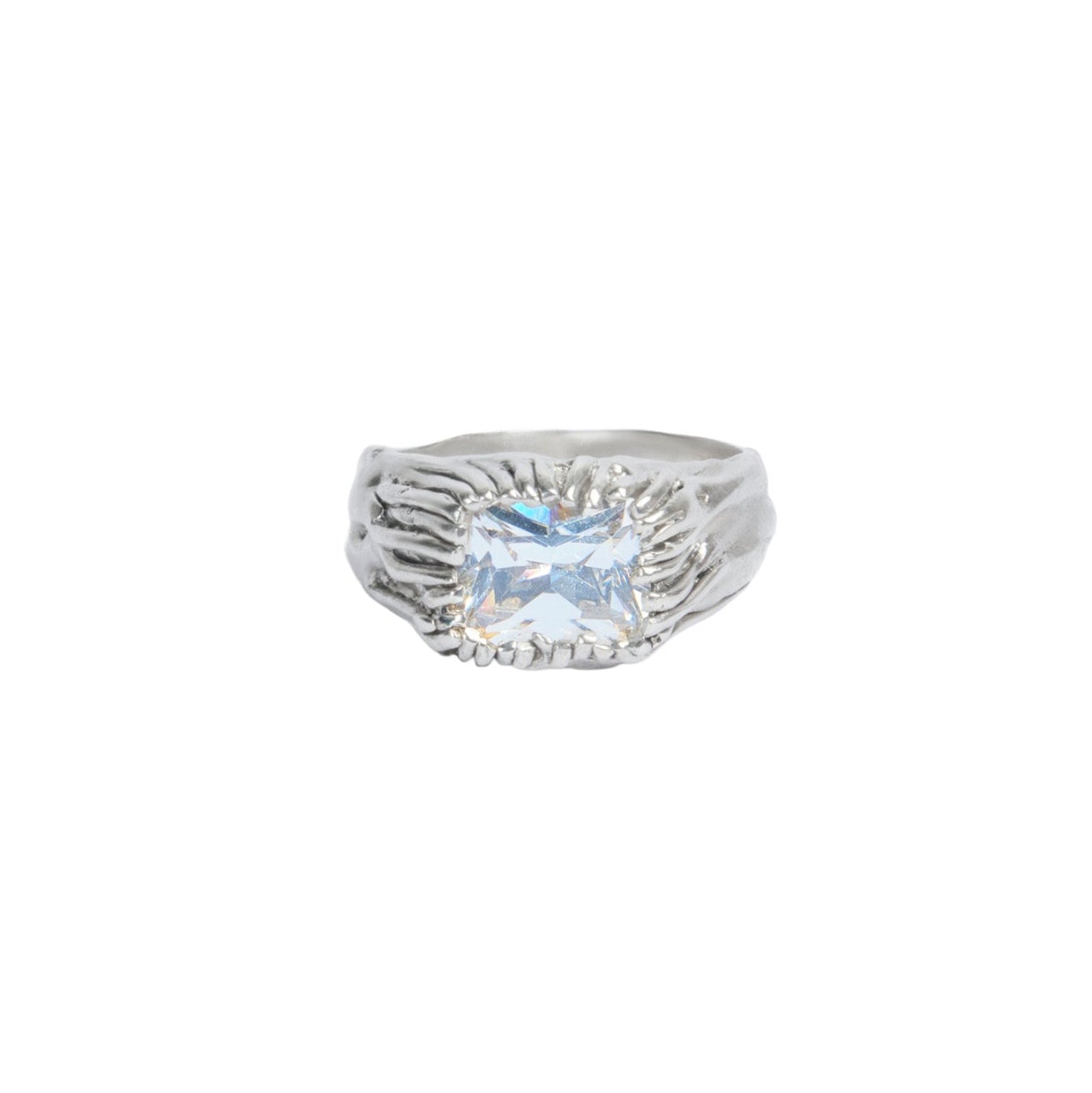 Carvé Signet Ring — Silver, Snow White zirconia, side view