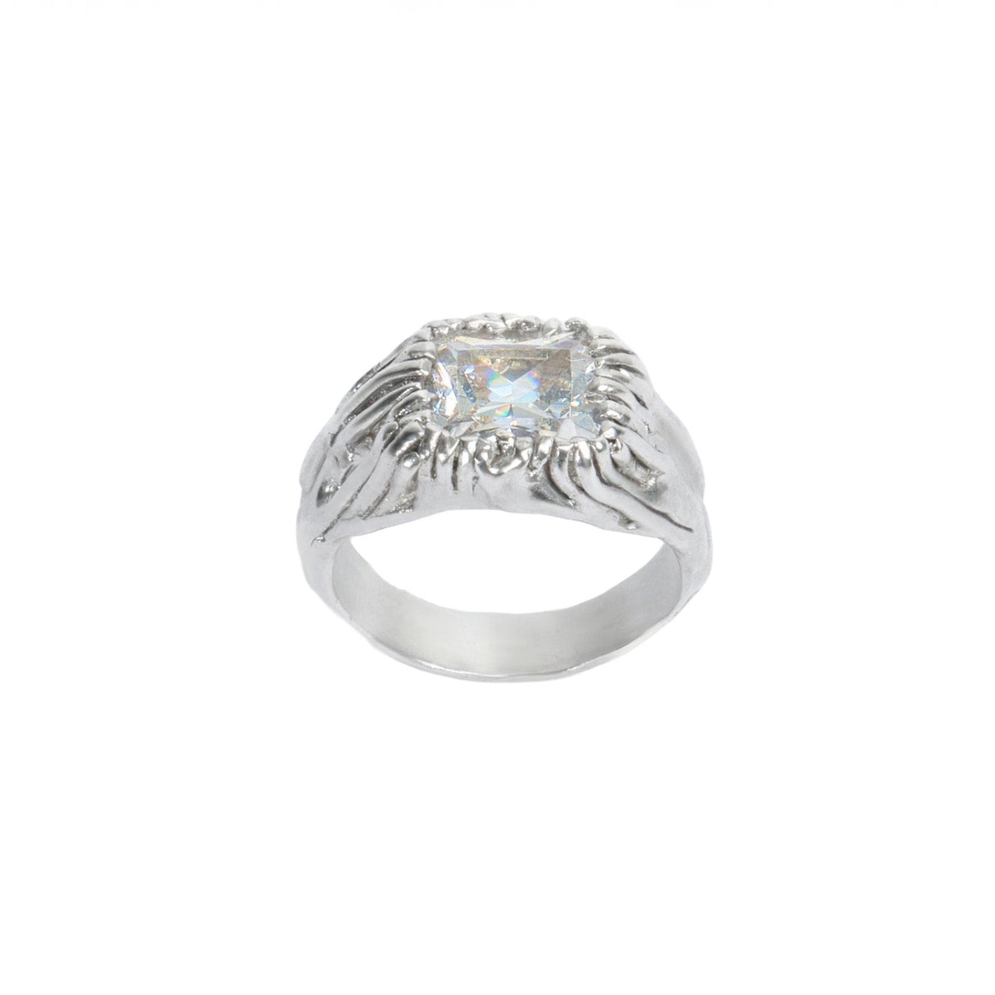Carvé Signet Ring — Silver, Snow White zirconia