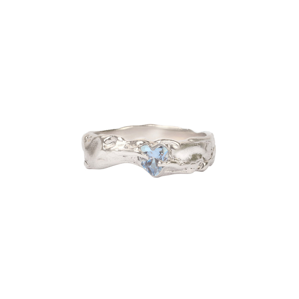 Women's Heart Promise Ring - Simulated Blue Topaz, 925 Sterling Silver Band, Size 10