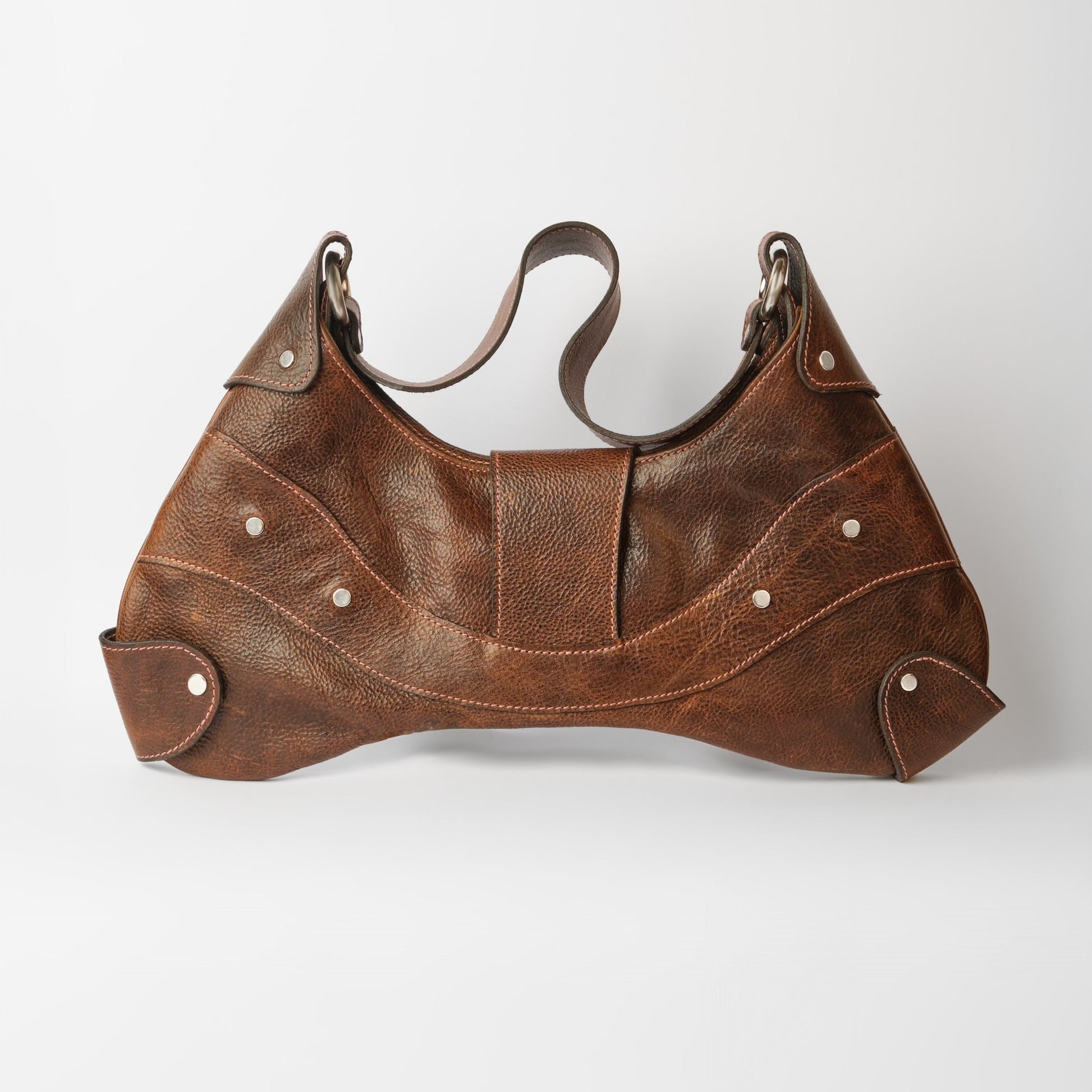 Bag N1 Brown // Refurbished natural leather handmade cowboy bag with a caribiner Ten Antennas