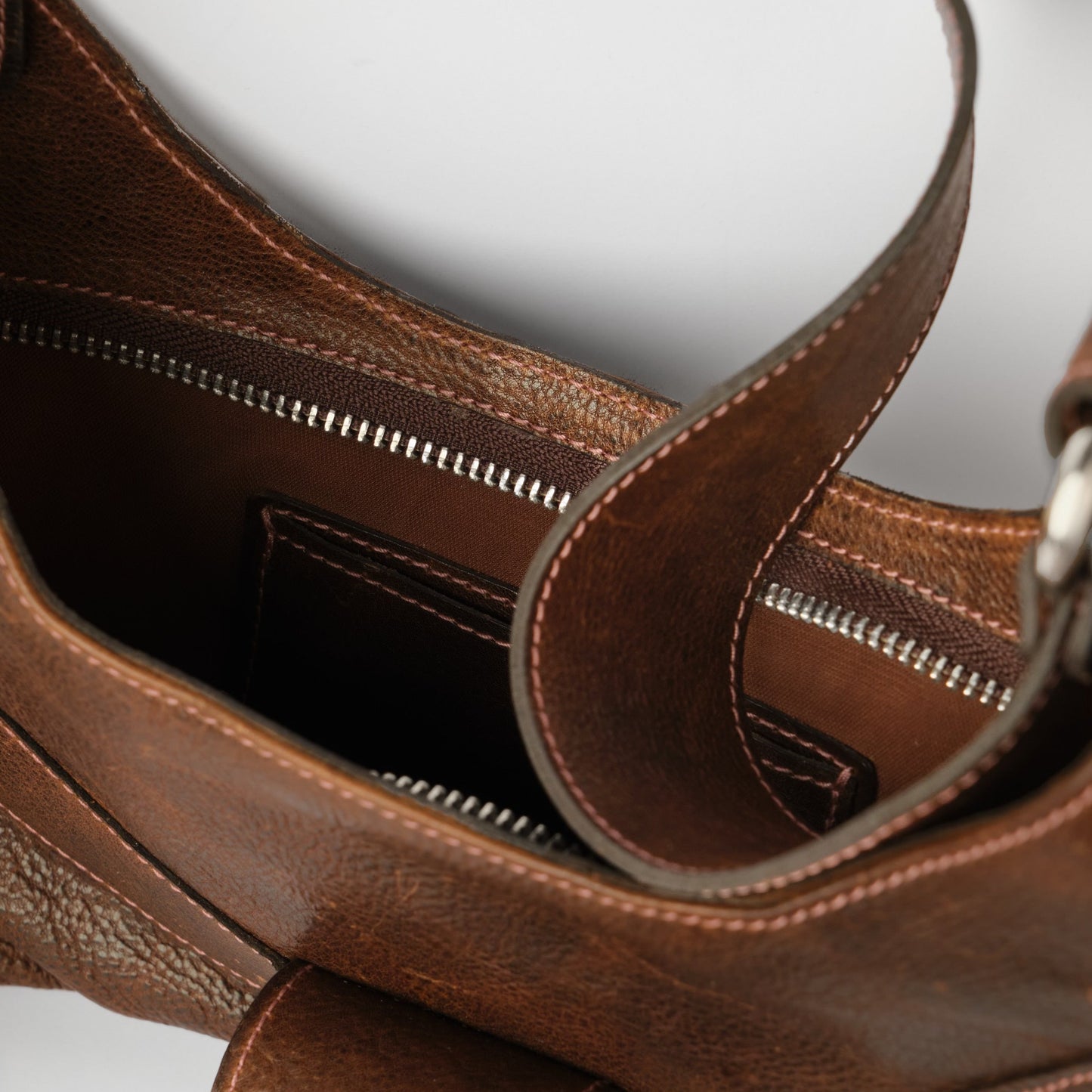 Bag N1 Brown // Refurbished natural leather handmade cowboy bag with a caribiner Ten Antennas