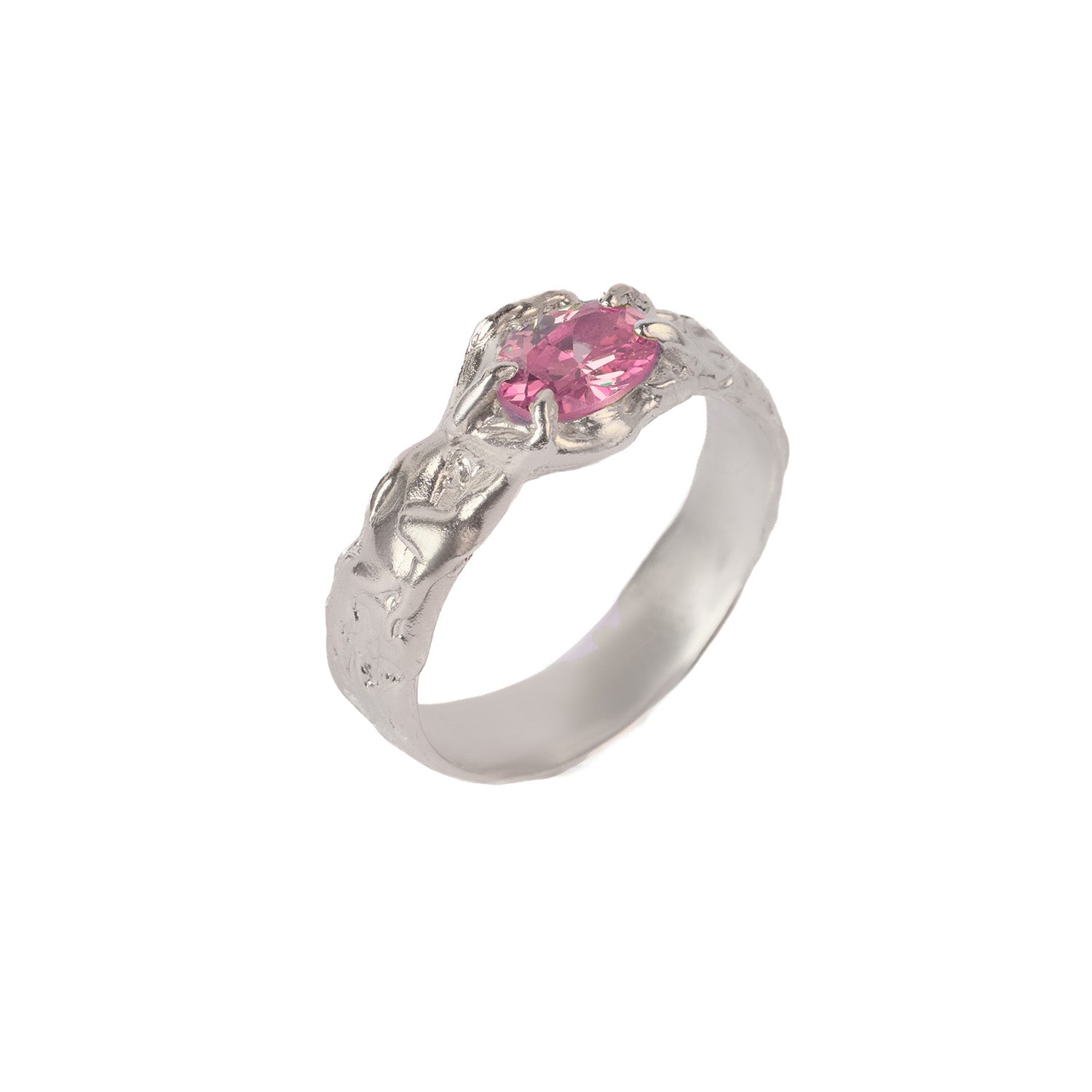 Petit Tentacule Ring — Silver, Dusty Pink zirconia, three-quarter