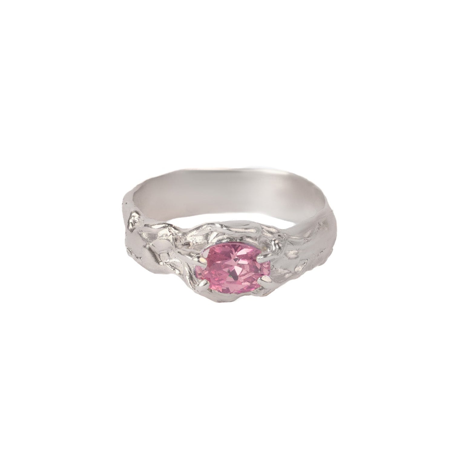 Petit Tentacule Ring — Silver, Dusty Pink zirconia, top view
