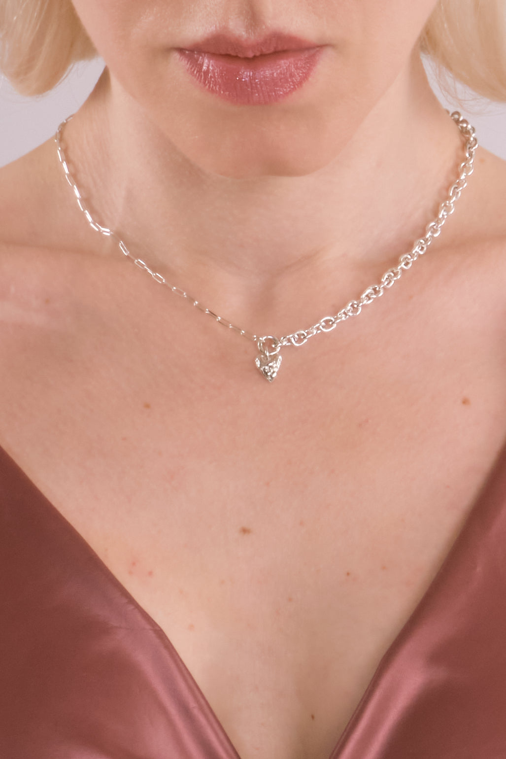 Silver chain necklace with heart